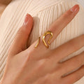 Minimalist 18K PVD Gold Plated Stainless Steel Waterproof Irregular Geometric Hollow Lines Open Ring