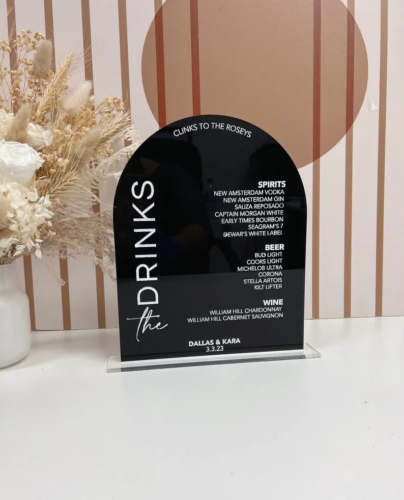Custom Black Arch clear Acrylic Table Number Signs With QR Code Printing or Gold Foil for Wedding bar Menu Holder Stand