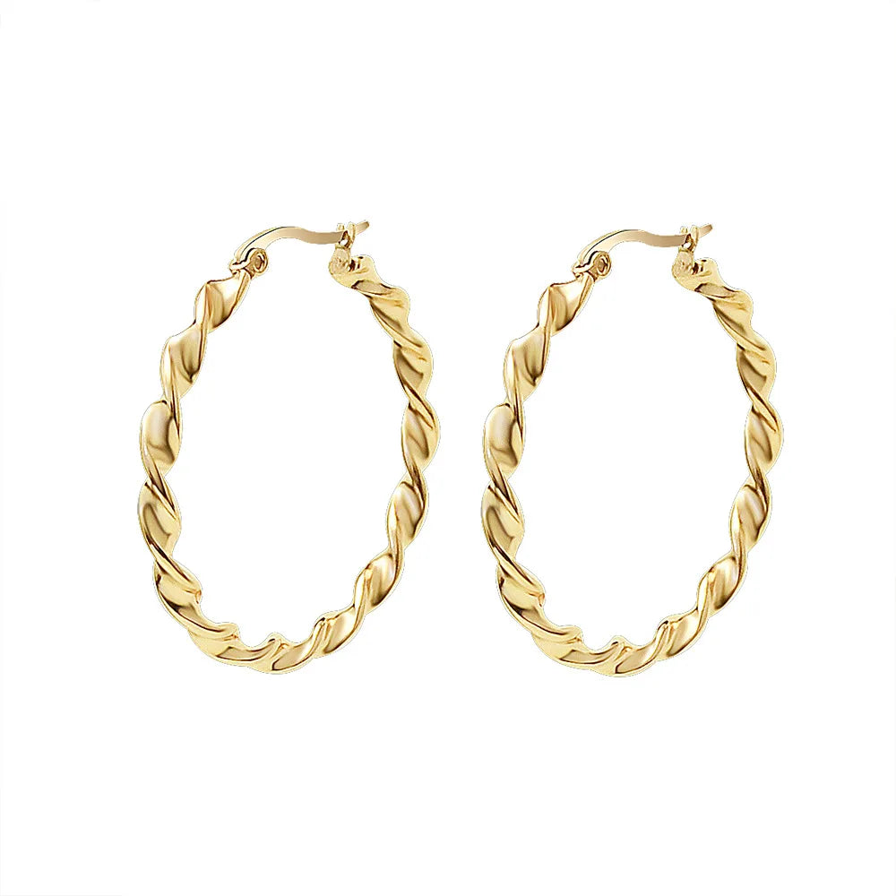 Big Round Twisted Hoop Earings 18K Rose Gold Plated Stainless Steel Jewelry Women's Hoop Earrings