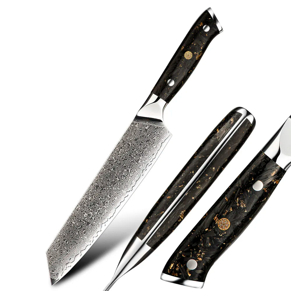 Amber Carbon Fiber Handle Damascus Chef Knife Japanese Kitchen Knife Damascus Kitchen Knife