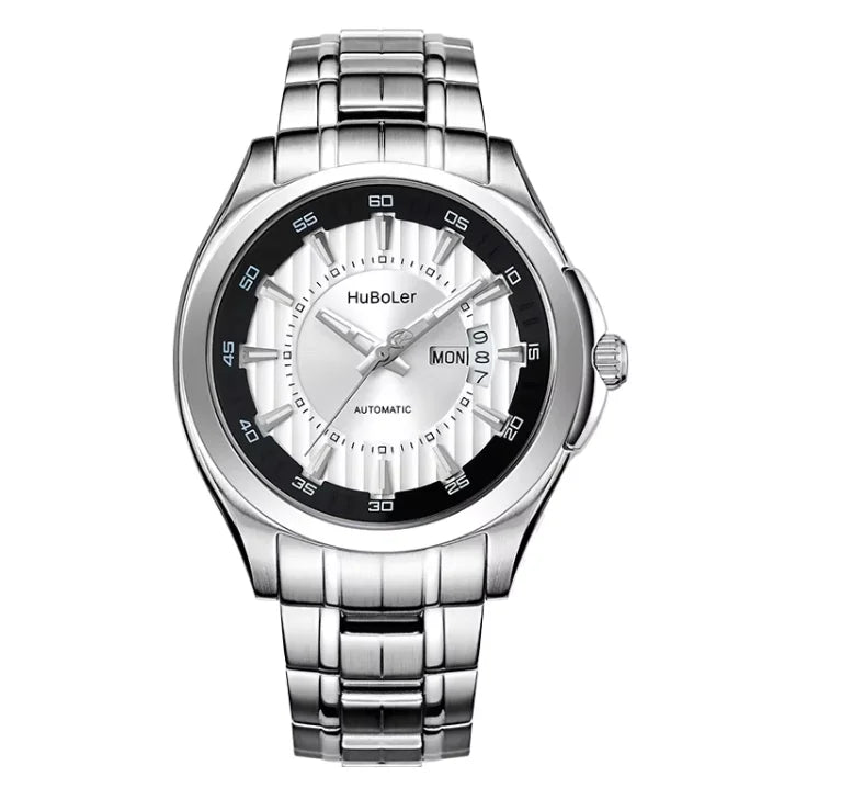 HANBORO Men's 41mm Stainless Steel Diver Mechanical Watch Automatic Glass Case Luminous Window Pointer 22mm Business Style