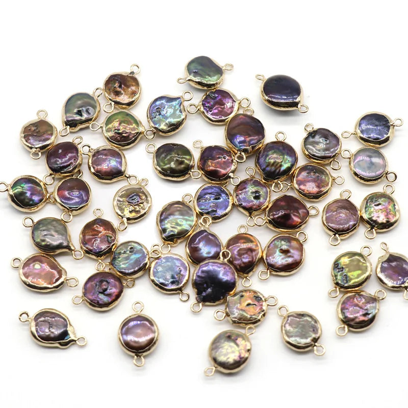 Huiying Colorful Freshwater Baroque Pearl Edge Gold Double Headed Buttoned Pearl Pendant