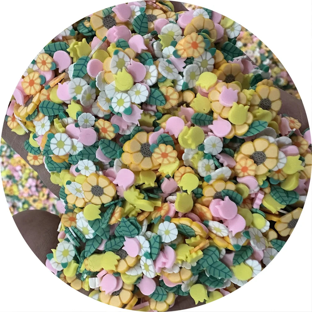 Polymer Clay Flower Leaf Slices Sprinkles Mix Sunflower Green Leaves Slime Fillers Mini Soft Play Toys Nail Beauty Accessories