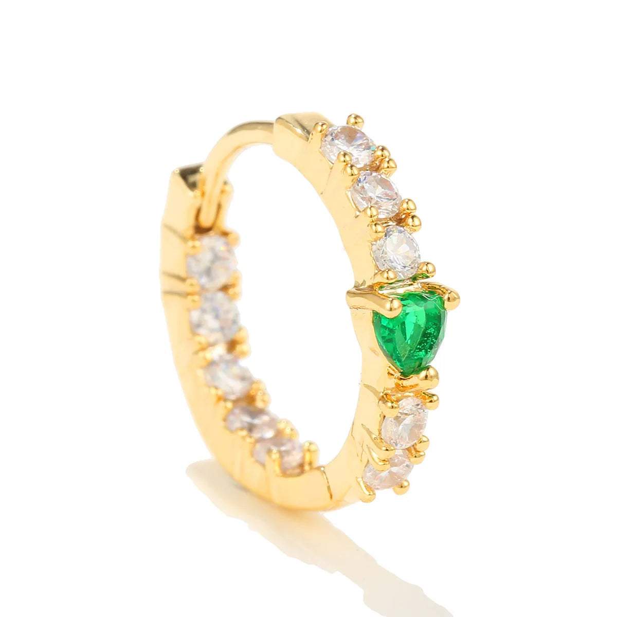 Green Zircon Heart Micro Inset Geometric Huggie Earrings Women Zircon Ear Jewelry Wholesale Gold Plated Round Hoop Cuff Earrings