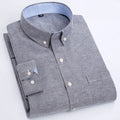RNSHANGER Men's Oxford Long Sleeve Striped Plaid Casual Shirt Front Patch Pocket Regular-fit Button-down Collar Work Shirts