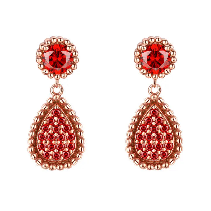 Fashion Sterling Silver Stud Earrings Women Rhodium Plated Zirconia Rose Gold Plated Garnet Earings for Women MegaBDM