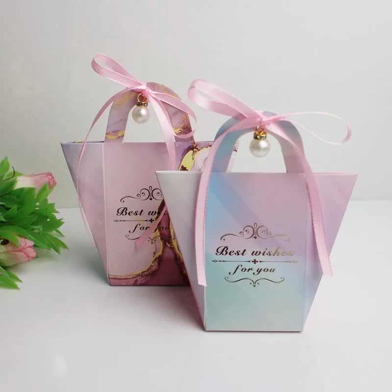 Colorful Paper Board Gift Boxes with Ribbon Handle for Wedding