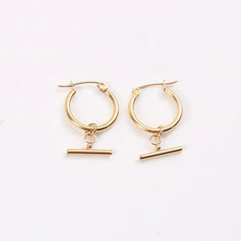2026 New Arrival Design 18K Gold Plated Small OT Link Bar Hinged Stainless Steel Hoop Earrings