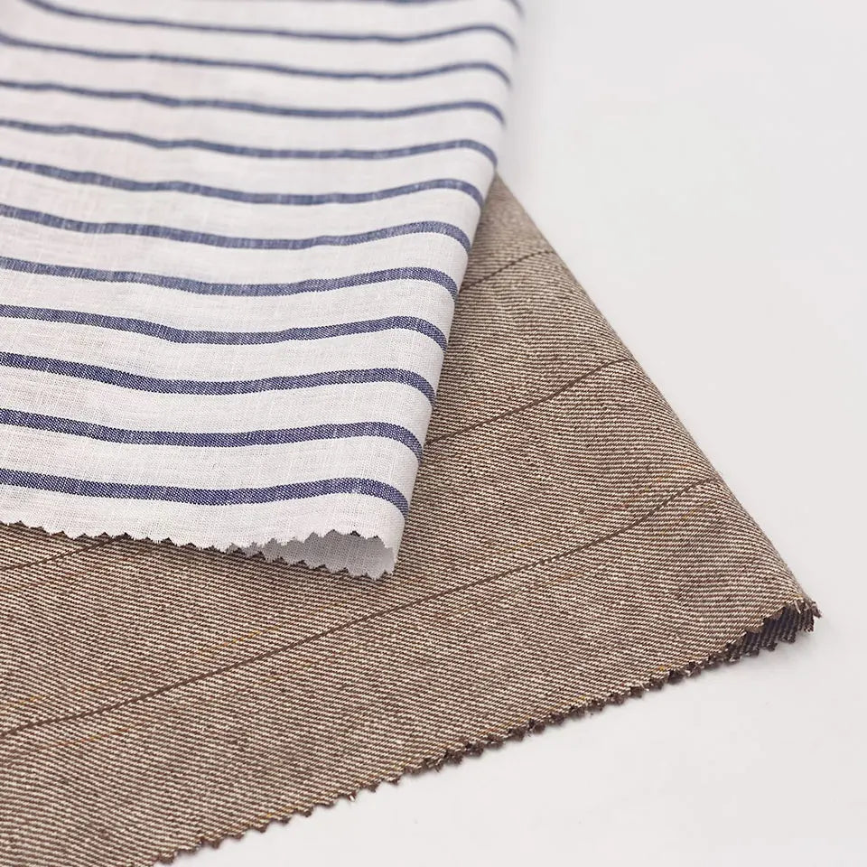 Weiya Custom Design Sewing Twill Plain Yarn-dyed Striped Pattern 55 Linen 45 Cotton Suiting Fabric