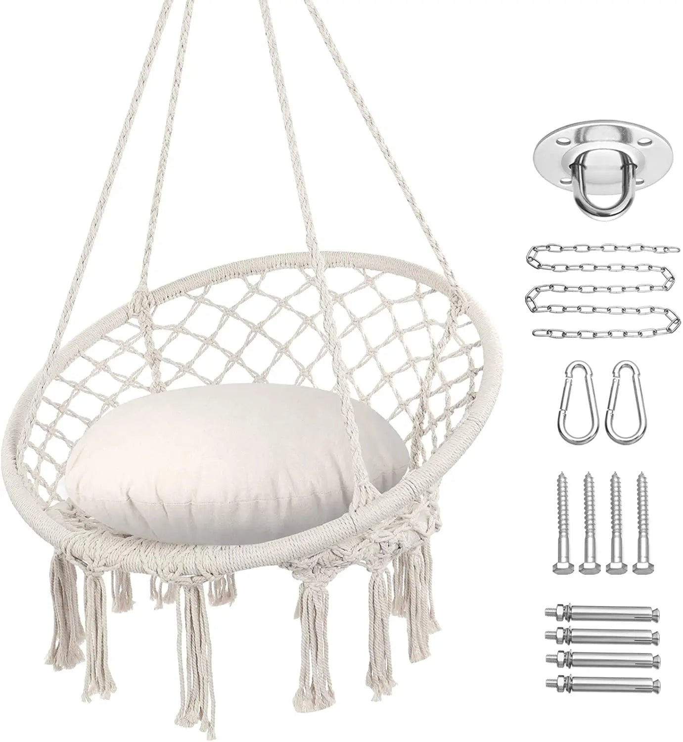 WOQI Custom Large Hammock Chair with Cushion High Weight Capacity Hanging Chair for Indoor and Outdoor Camping & Hiking