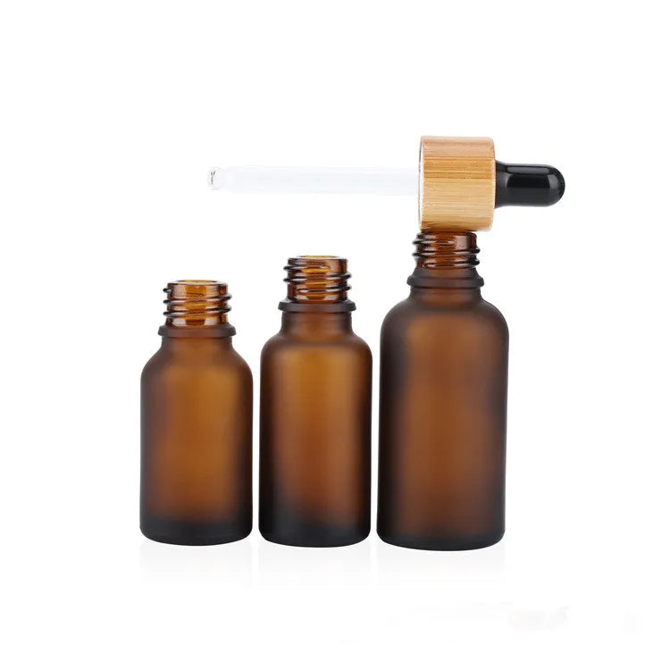 Hot Sale Frosted Matte Amber 30ml Glass Dropper Bottle Bamboo Lid for Diffuser Skincare Packaging Also Available 10ml 50ml