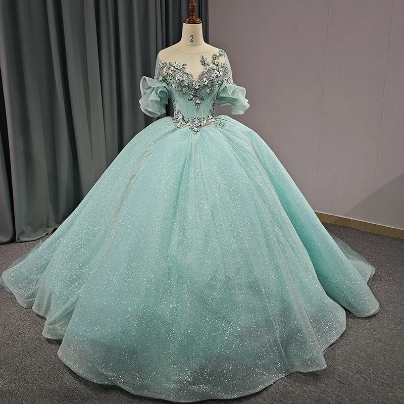 Jancember 6633 Glitter Minit Lace Tulle Ball Gown Party Prom Quinceanera Dresses