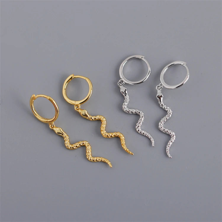 Fine Trendy 925 Sterling Silver Snake Hoop Earrings Women Fashion Animal Earrings