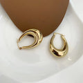 Hot Sale Gold Plated Stainless Steel Jewelry Oval Hollow Pendant 18k Gold Plated Hoop Earrings for Women