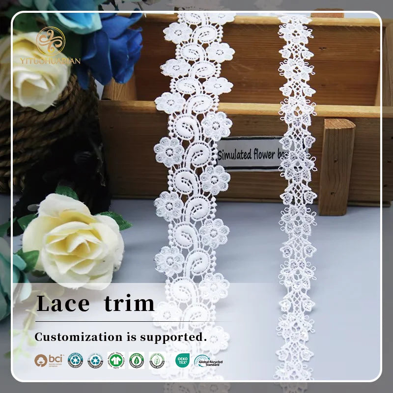 Fashion Designer 100% Polyester Sequin Flower Lace Trim Decorative Water Soluble Lace for Clothing