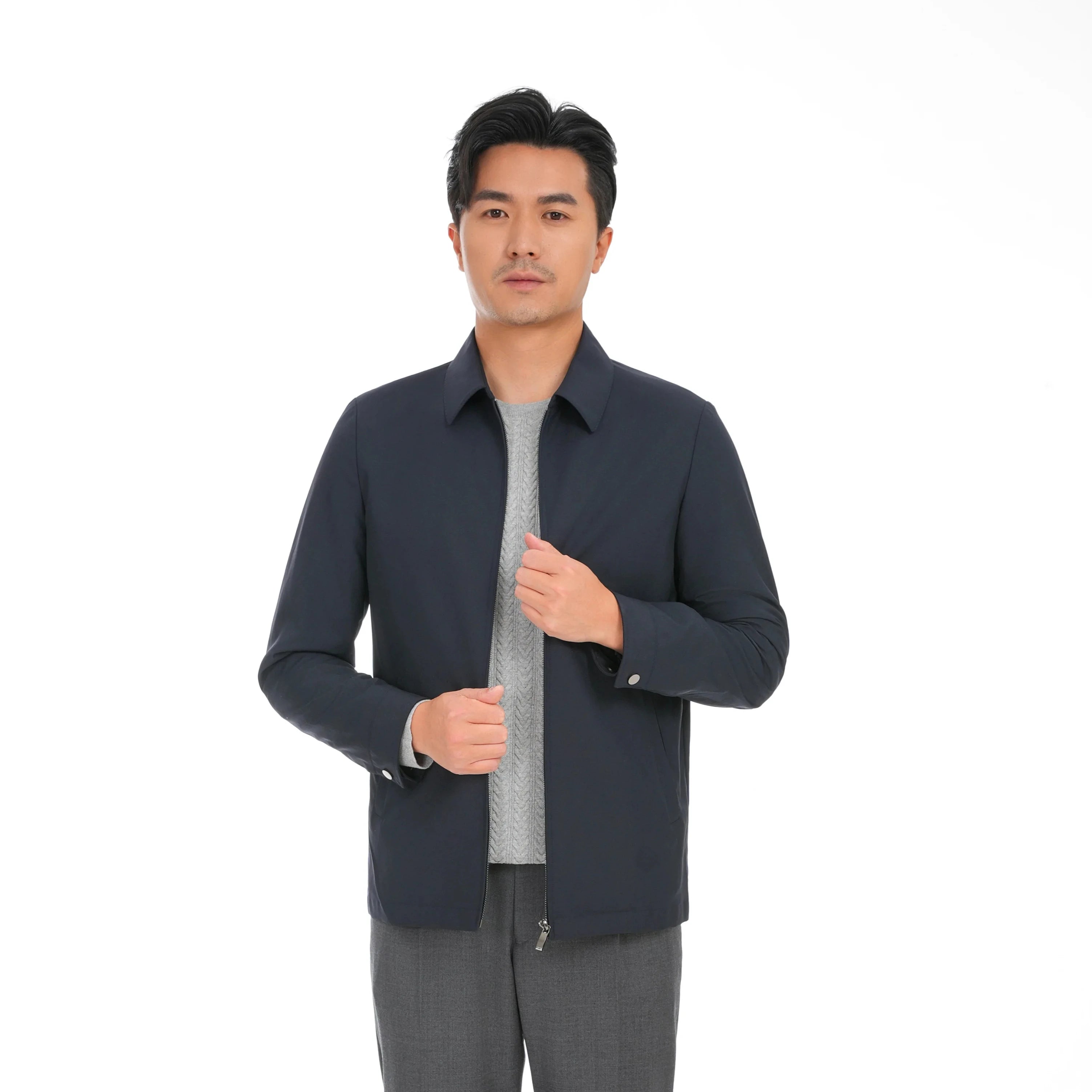 Bosha Custom Casual Men Jacket Autumn Woolen Coat With Zipper Solid Pattern Turn-down 1 Piece Woven Odm Men Clothing Dyed