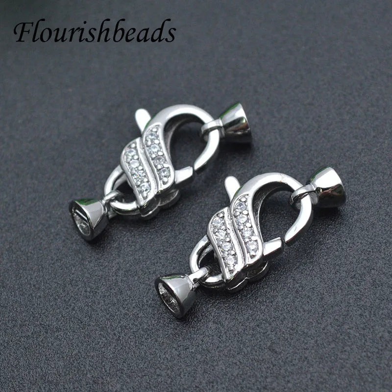 Silver Gold Plated CZ Paved Lobster Clasp Charms for Jewelry Making Suppliers