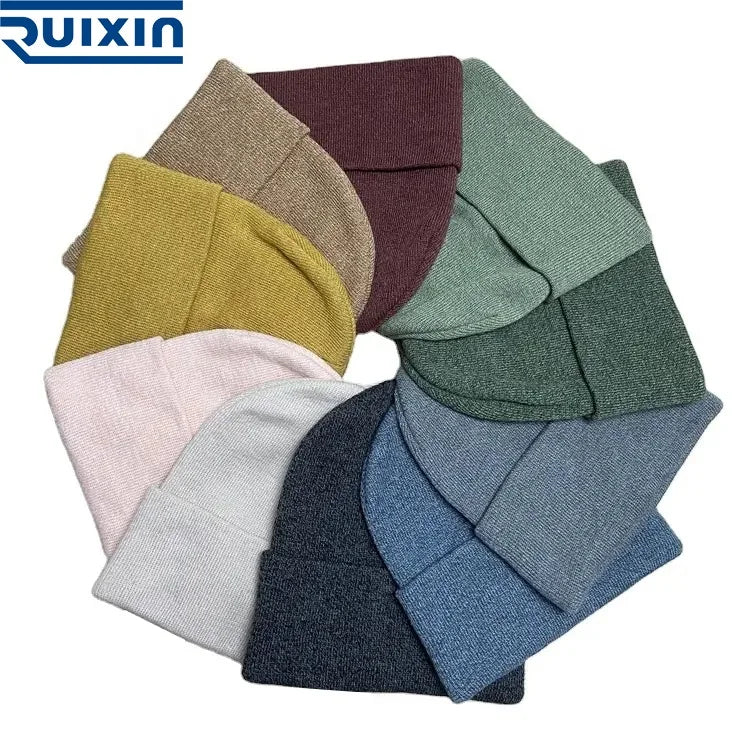 New Arrival Mixed Yarn RPET Recycled Knitted Winter Hat Plain Warm Hat Custom Logo Hat Beanie Embroidery Logo