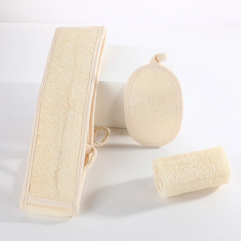 Eco-Friendly Natural Bath Brushes and Body Scrubber Set Customized Long Body Belt Strip with Spa Gift Luffa Loofah Bath Sponge