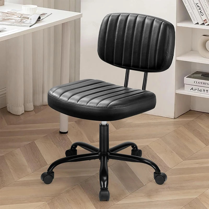 Black PU Leather Makeup Task Vanity Office Chair for Teenagers Students Study Room Home Bedroom