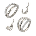 Fashion Triple Circle Rings with Zircons for Women's Nose Rings Earrings Segment Rings Piercing Body Jewelry ASTM F136 Titanium