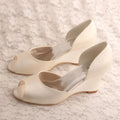 (23 Colors) Cream Satin Wedge Shoes for Weddings