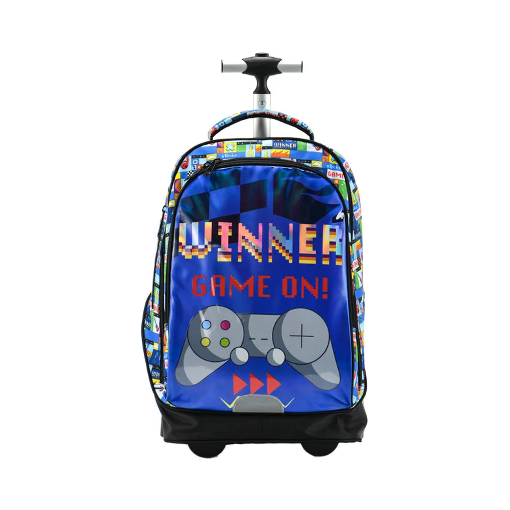FSY Custom 18" School Trolley Bags Outdoor Travel Wheeled Student Backpacks Large Capacity Pull Rolling Backpack with 2 Wheels