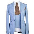 Light Sky Blue Men Suits Stripe Design Jackets Blazer for Wedding Groom Tuxedos Set Vintage Retro 3 Piece Costume Homme
