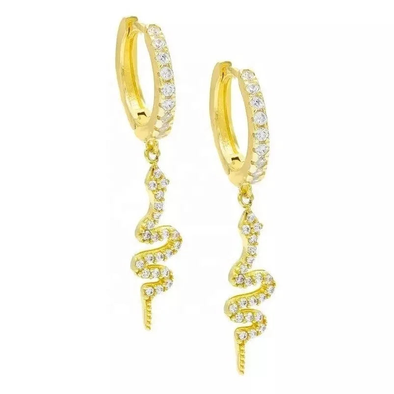 LOZRUNVE China Jewelry Factory 925 Silver 14k Gold Colorful Snake Tennis Hoop Earring