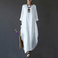 2023 Newest Design Women Loose Linen Dress Long Pure Color Big Size Dress