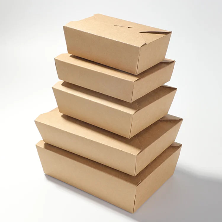 Recyclable Take Out Food Containers Disposable Kraft Paper Food Lunch BoxLeak Grease Resistant for Restaurant Catering