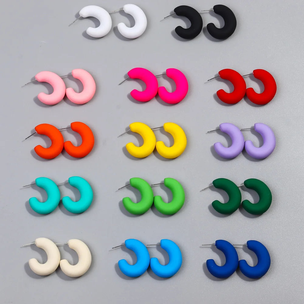Y2k Personality Irregular C-shaped Earrings Acrylic Hoop Earrings Wholesale Jewelry Color Matte Effect Simple for Women Trendy