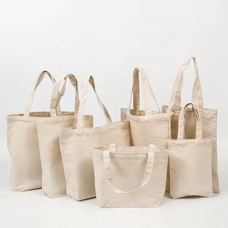 Natural Plain Blank Canvas Grocery Shopping Bag Shoulder Reusable Cotton Shopping Bags for DIY Projects Painting Crafting Decora