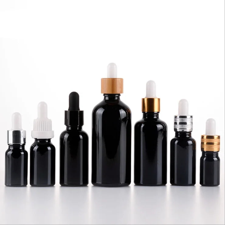 10ml 20ml 100ml Refilled Nail Polish Oil Bottle Packaging Bright Black Glass Wood Bamboo Dropper Bottle