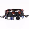 New Fashion Custom 8mm Square Matte Onyx Lapis Tiger Eye Natural Stone Braided Macrame Adjustable Bracelet Men JBS12611