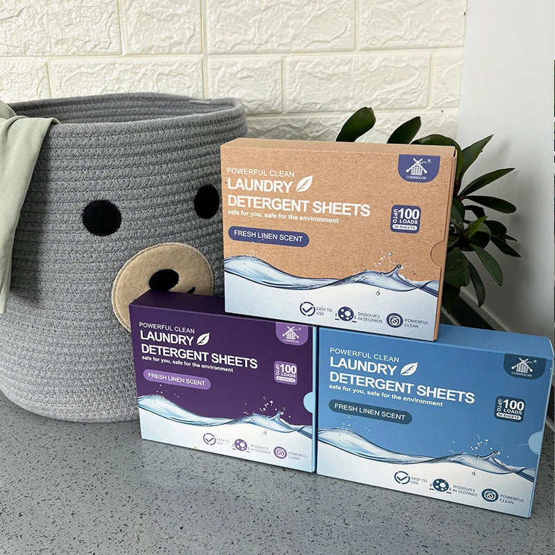 COMMIGLOW Disposable Natural Eco-Friendly Super Concentrated Fresh Scent Laundry Detergent Sheets for Camping Hotel Home