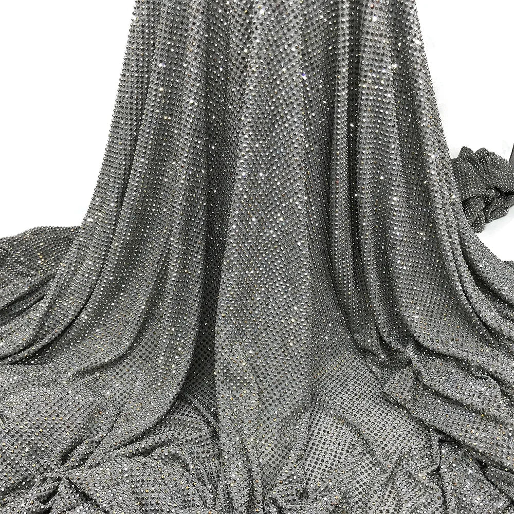 F002 Fashion Crystal Mesh Tulle Satin Fabric Rhinestone Mesh Fabric for Club Wear Dress