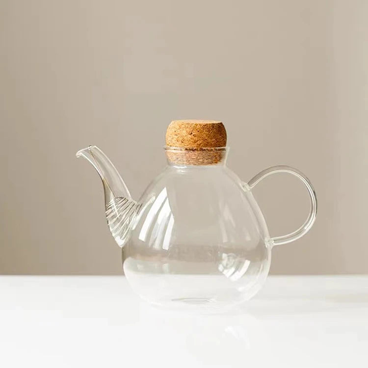 Logo Custom 500ml Lead Free BPA Free Borosilicate Glass Teapot with Filter and Cork Lid Handmade Classic Style