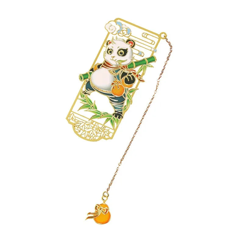 Wholesale Classical Chinese Style Panda Metal Bookmark Hollow Out Engrave Bookmark with Pendant Metal Crafts Product