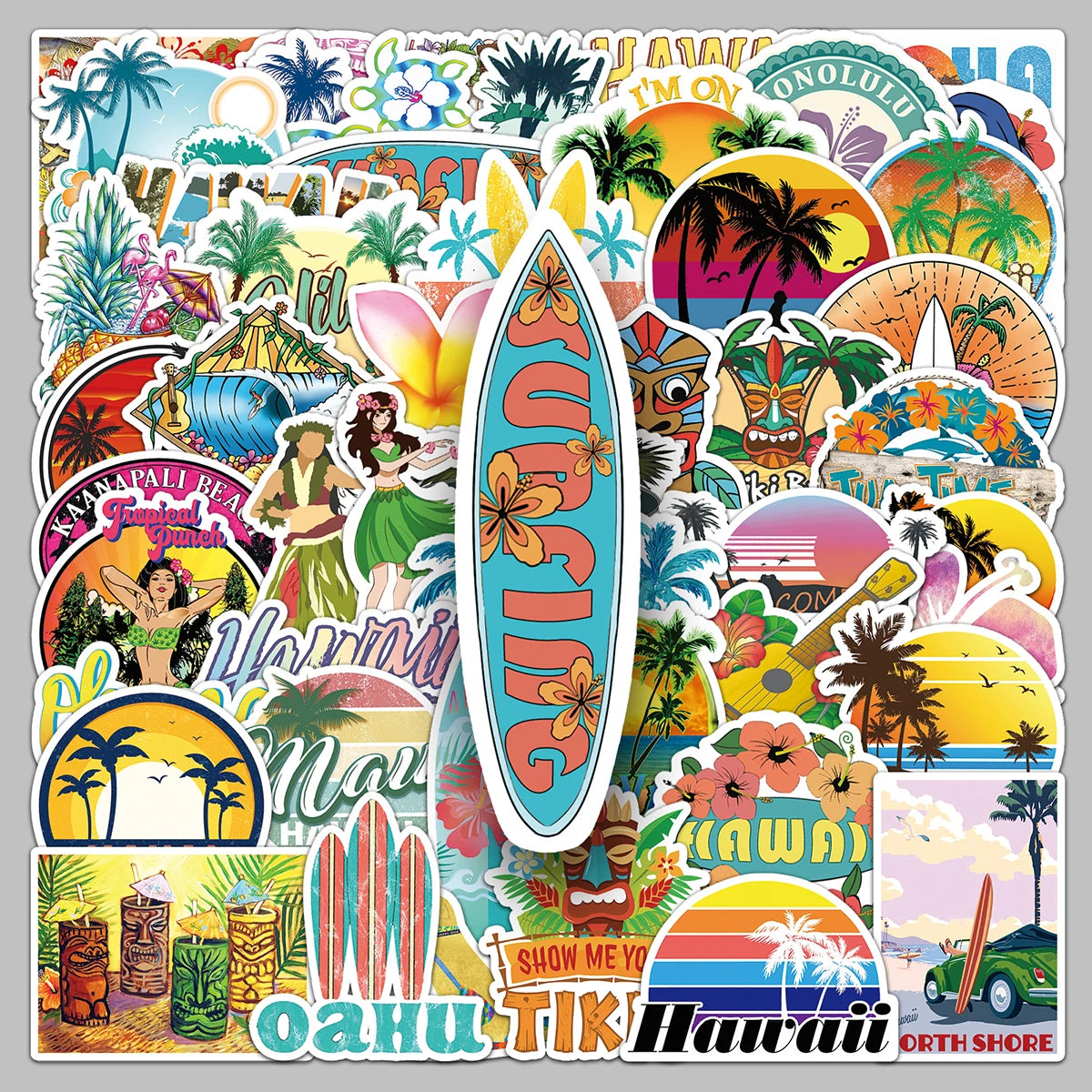50PCS Manufacturer Direct Sales Cheap Self-adhesive Hawaii Stickers for Refrigerator Wardrobe Decoration Stickers