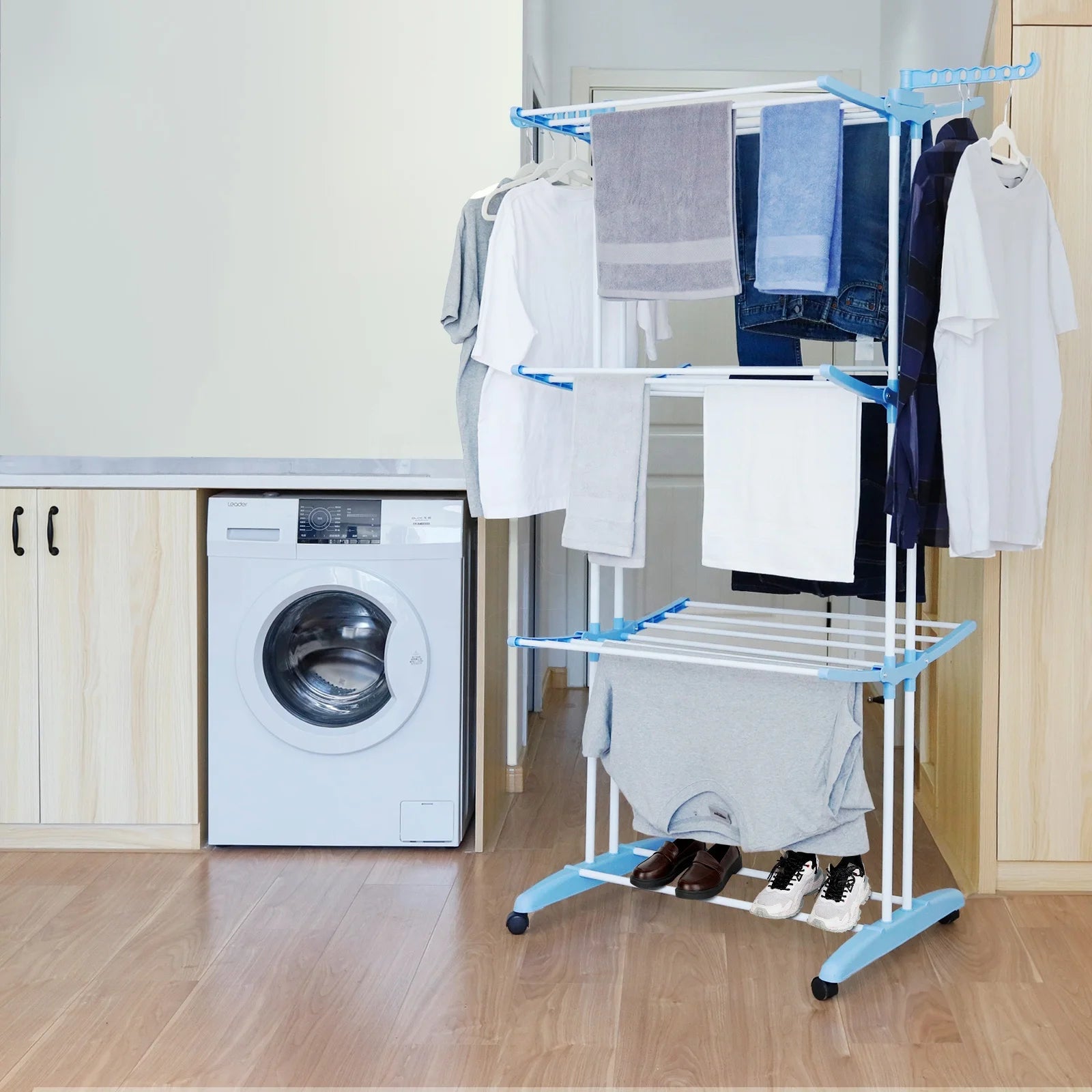 Best Sale Foldable 3 Tier Clothes Drying Rack Rolling Collapsible Laundry Dryer Hanger Stand Rail Indoor /Outdoor