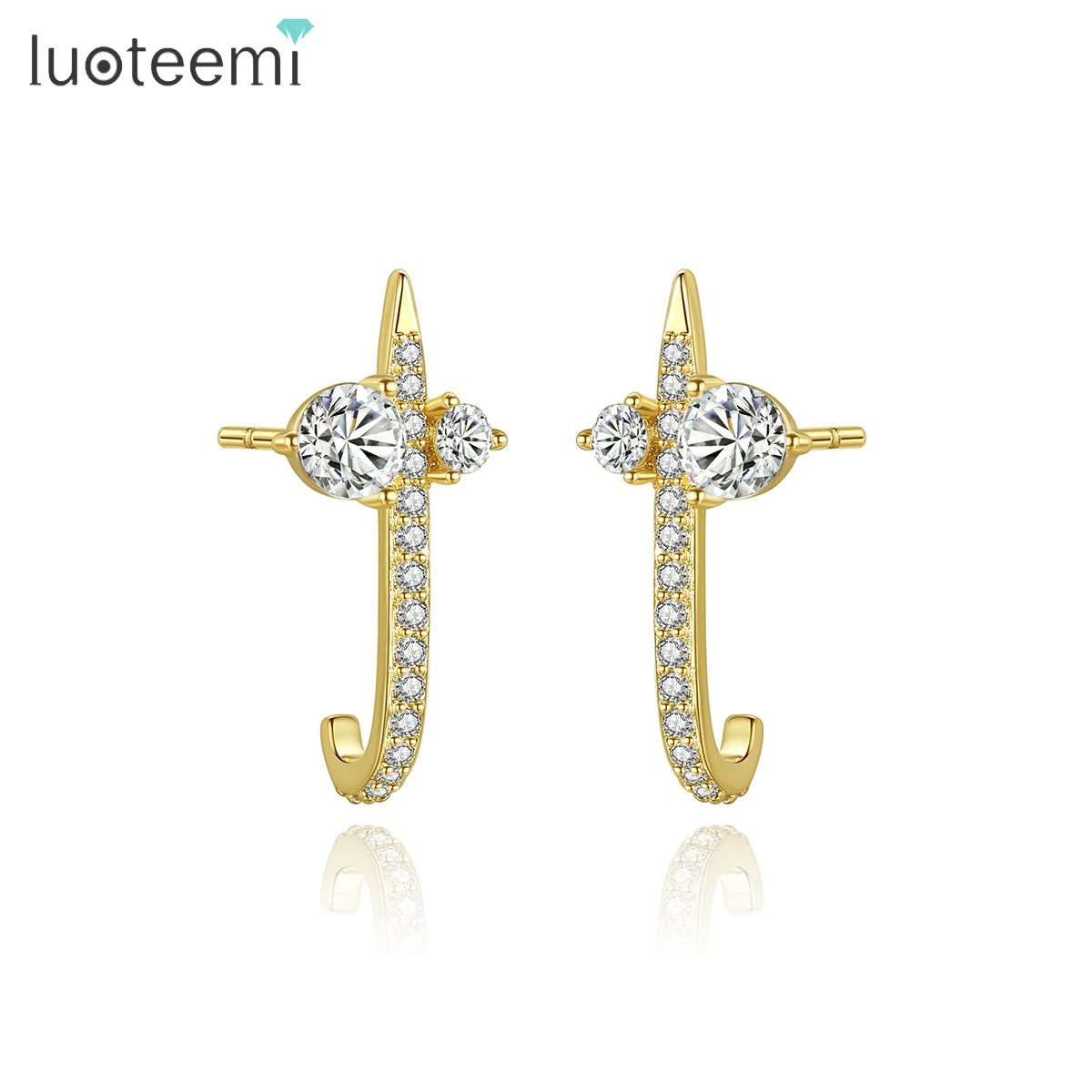 LUOTEEMI Trending Gold Plated Hot Sale Female French Bling Woman Earring Diamond Jewelry Supply