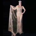 Luxury Rhinestone Long Party Evening Dress Prom Singer Dance Bar Dress Transparent Wedding Celebrate Birthday Costume