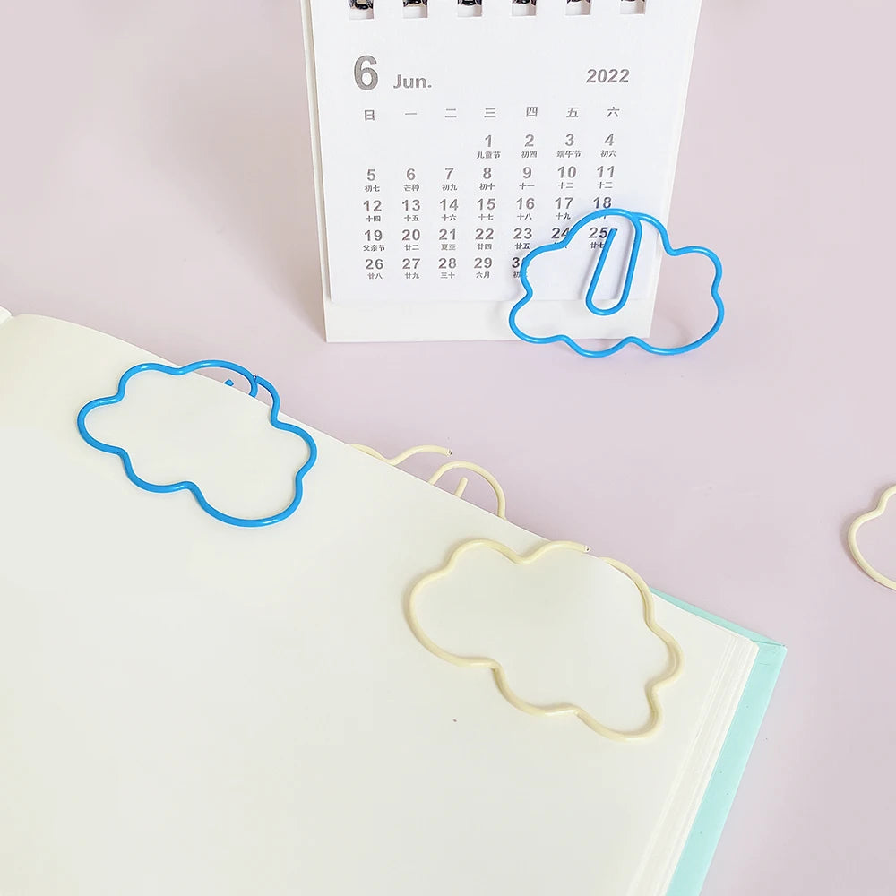 Creative Metal 10pcs/box White Blue Cartoon Cute Cloud Paper Clip Pins Bookmark Office Desk Accessories School Stationery