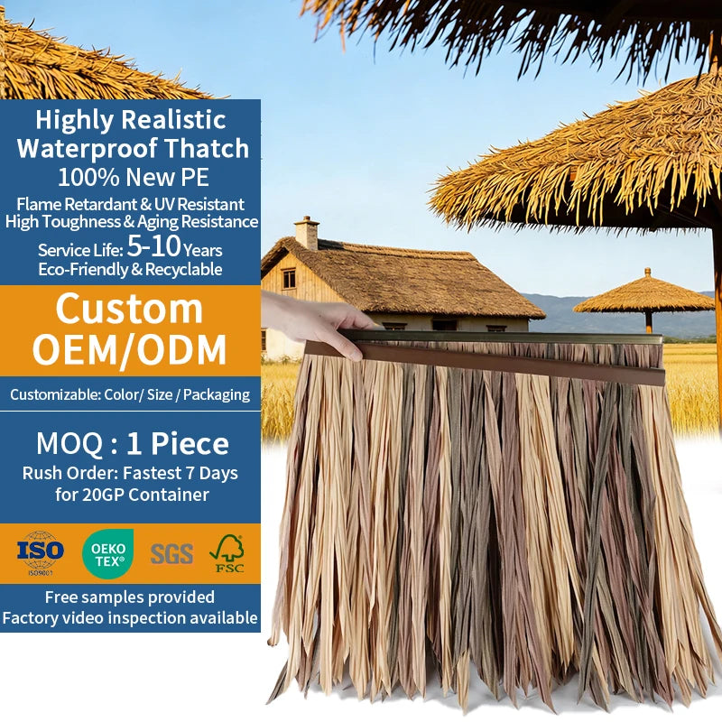 Fireproof and Rainproof Straw Roofing Thatching Artificial Plastic Simulation Palm Palapa Leaf Synthetic Thatch