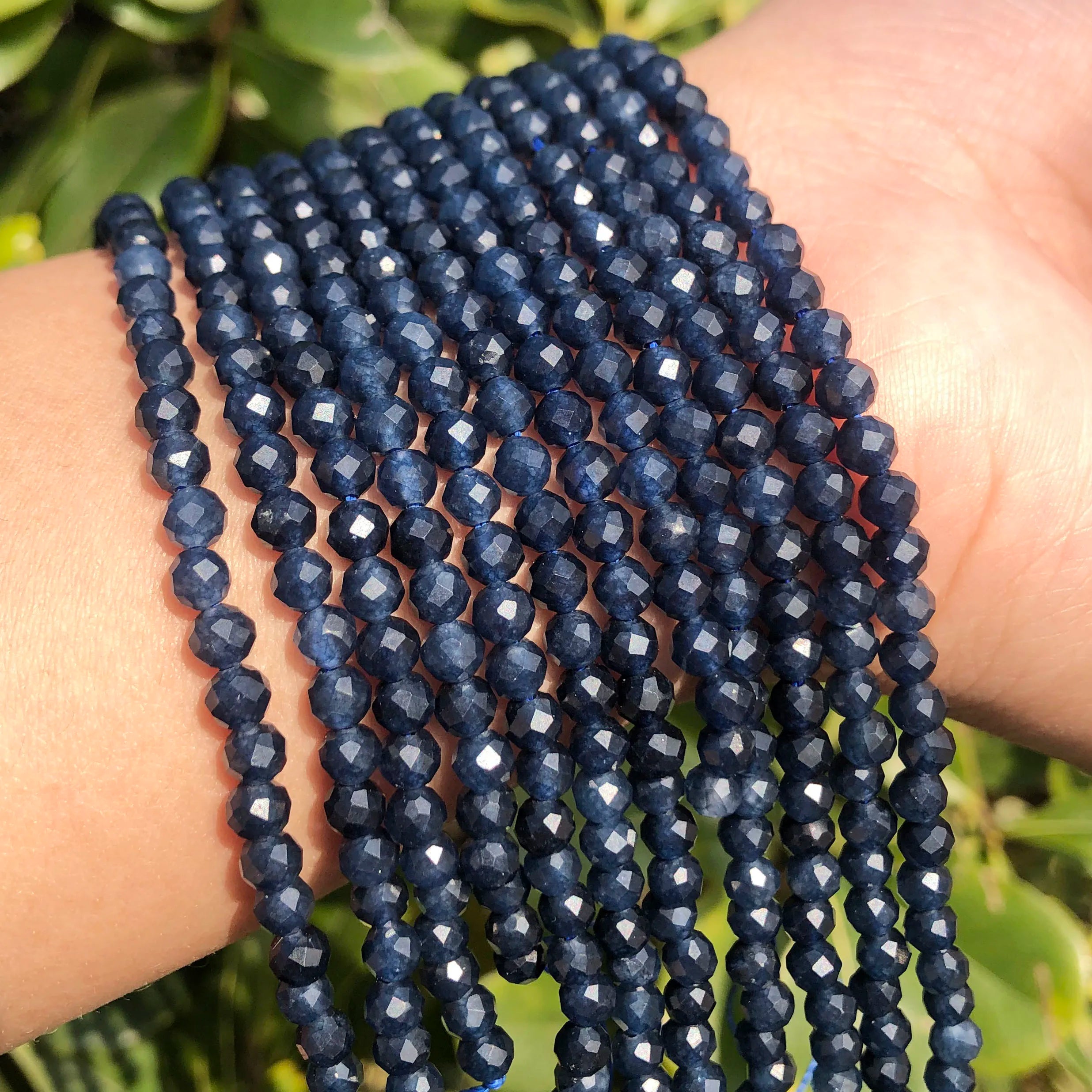 Wholesale Dark Blue Faceted Sapphire Stone Beads 2/3/4MM Waist Beads for Jewelry Making DIY