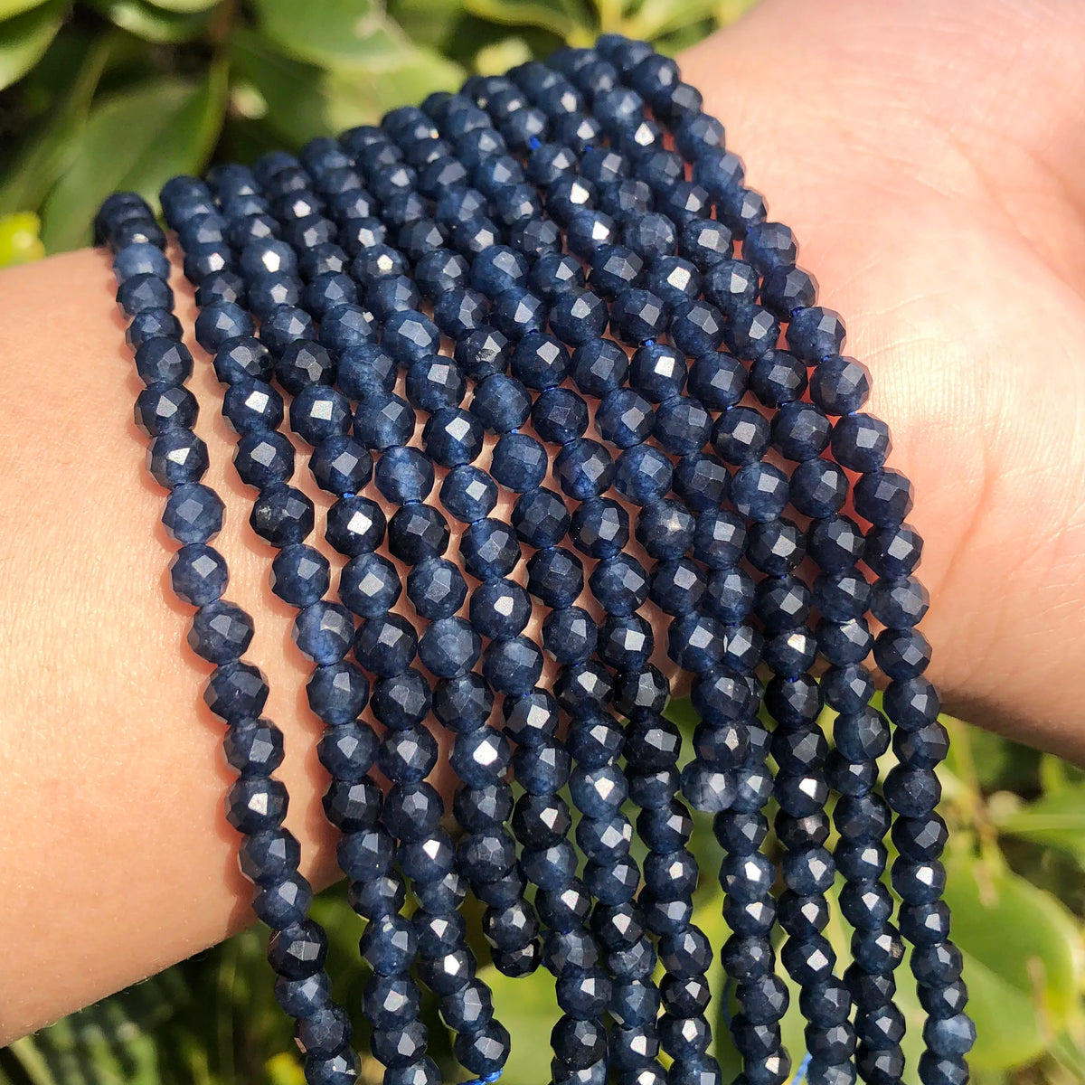 Wholesale Dark Blue Faceted Sapphire Stone Beads 2/3/4MM Waist Beads for Jewelry Making DIY