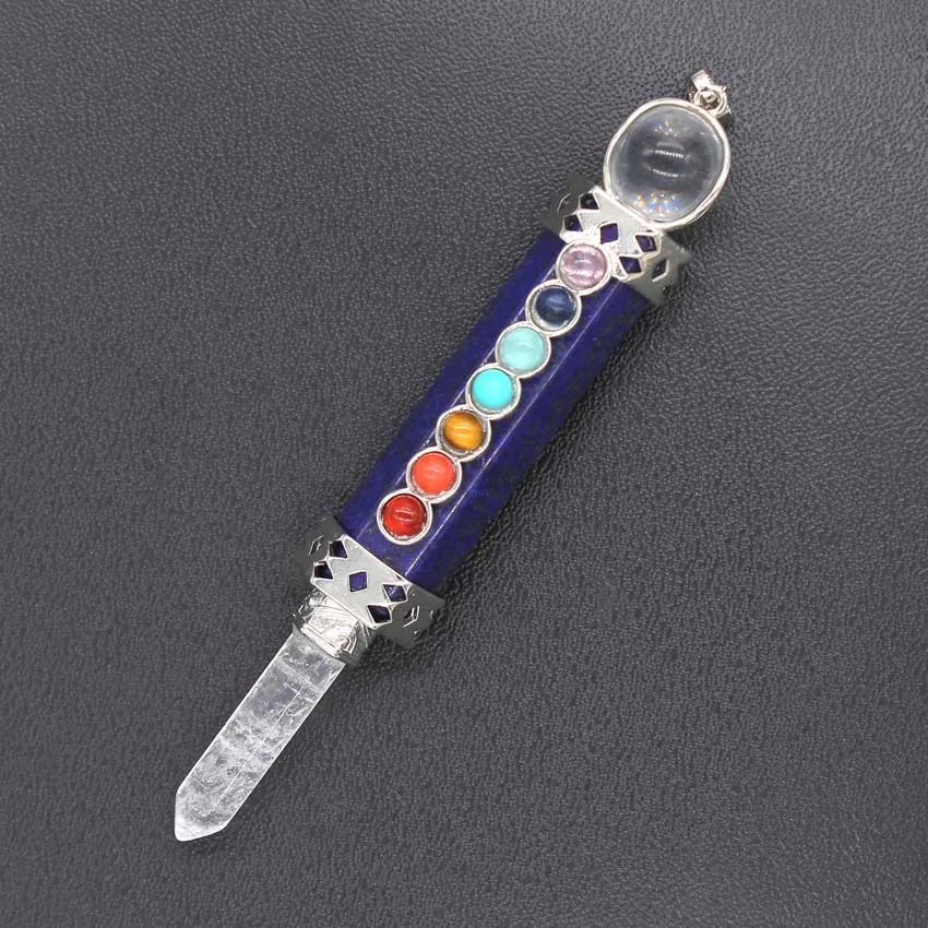 2026 Hottest StyleNatural Crystal Seven Chakra Hexagonal Column Pendulum craft for wholesale
