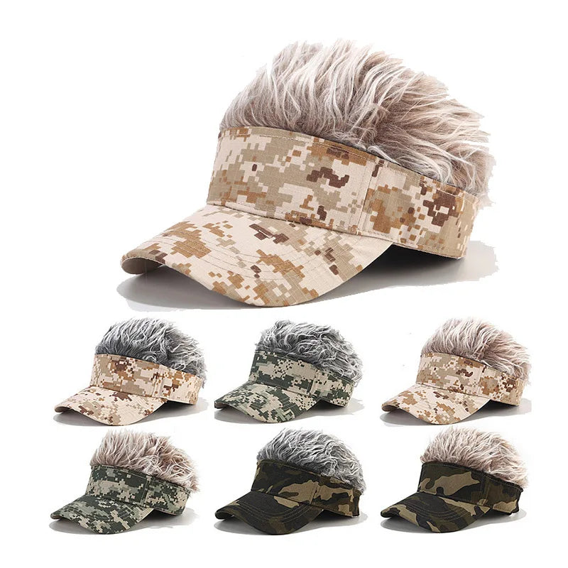 Wholesale Custom Logo Wig Visor Golf Hat Hair Attached UV Protection 6 Colors Camo Baseball Cap With Embroidery