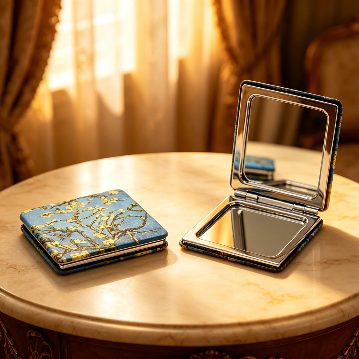 Promotional Portable square Folded Compact Mirrors Microfiber Making up Personalized Gift Fabric Pocket Mirror